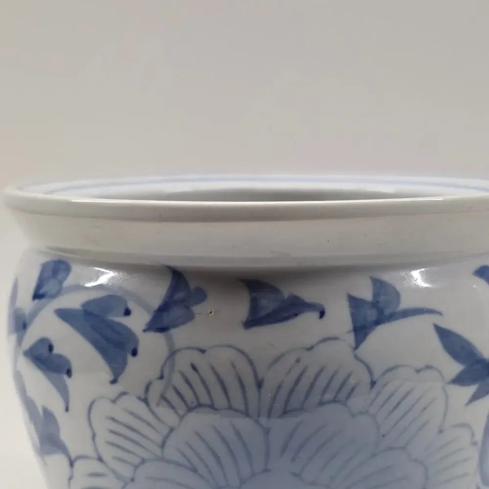 Blue White Floral Ceramic Cachepot Planter Jardiniere 5.25